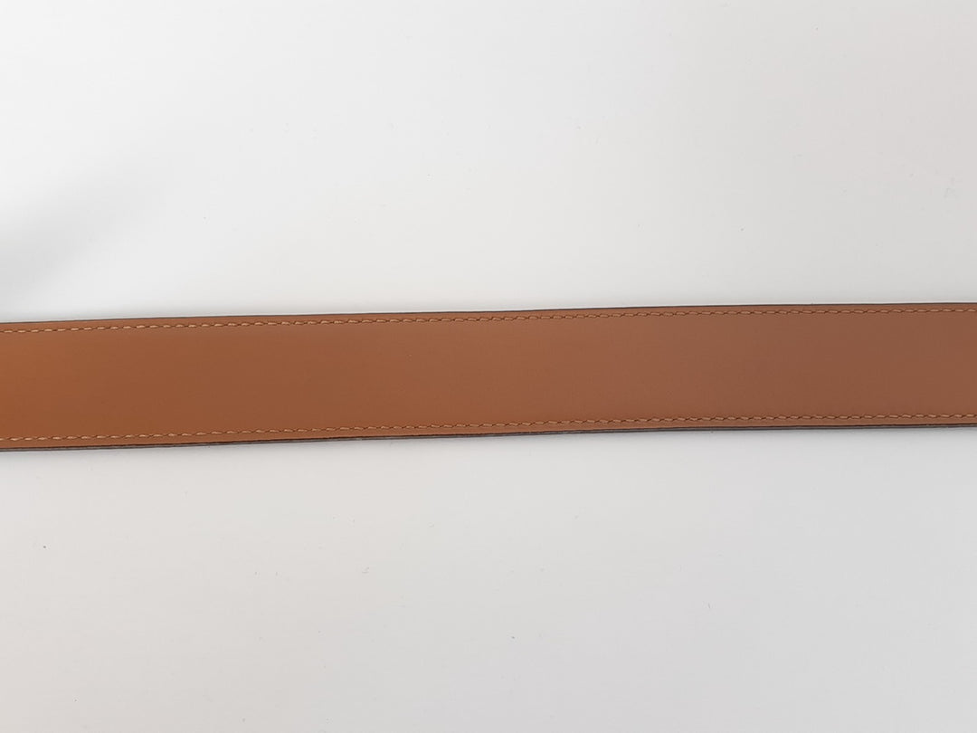 HERMES Constance H Buckle Belt Reversible Leather Red Brown Silver Size 657