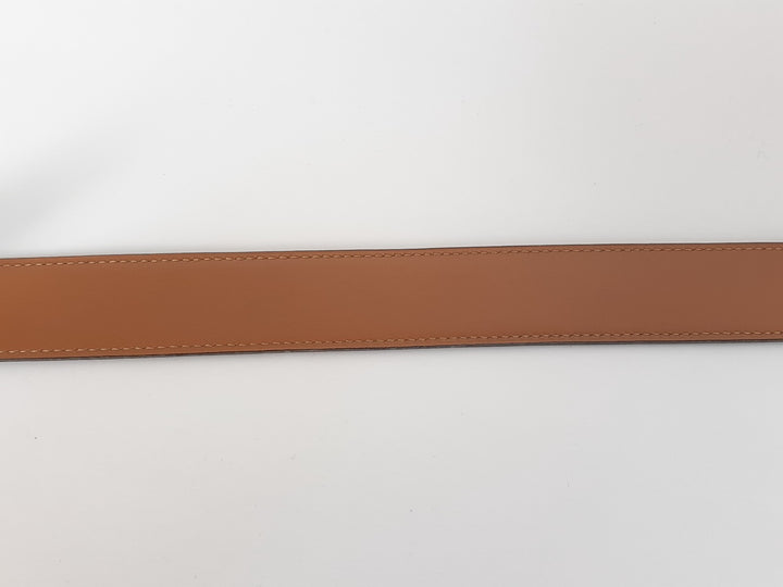 HERMES Constance H Buckle Belt Reversible Leather Red Brown Silver Size 657