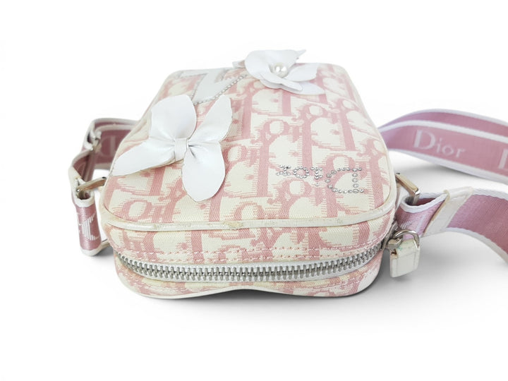 Christian Dior Trotter Canvas Shoulder Bag Pink Silver Shoulder Strap5