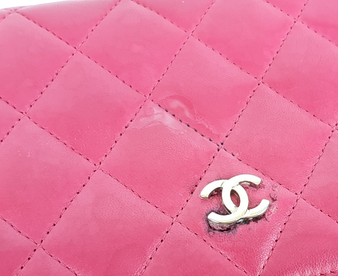 CHANEL Matelasse Quilted Pink Leather Zip Around Long Wallet CC Logo Used8