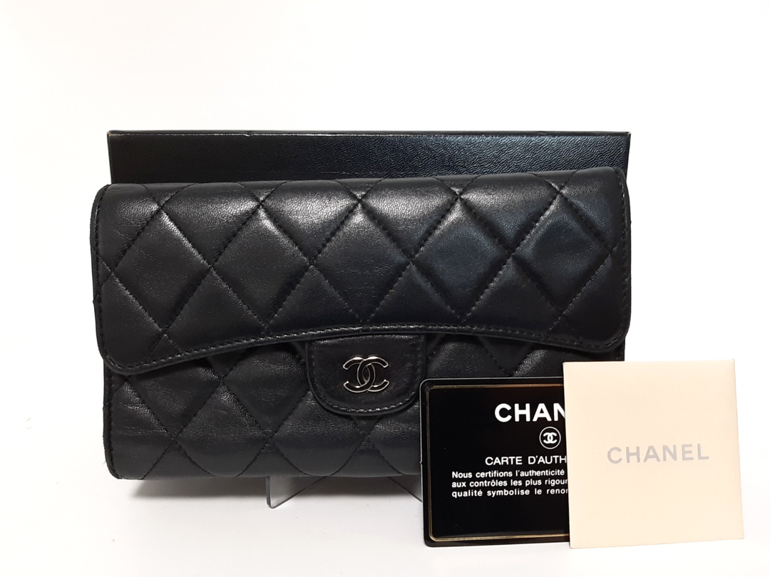 CHANEL Matelasse Long Wallet Leather Black With Box Guarantee Card0