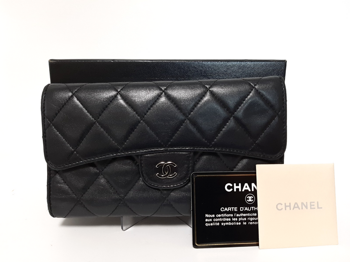 CHANEL Matelasse Long Wallet Leather Black With Box Guarantee Card0