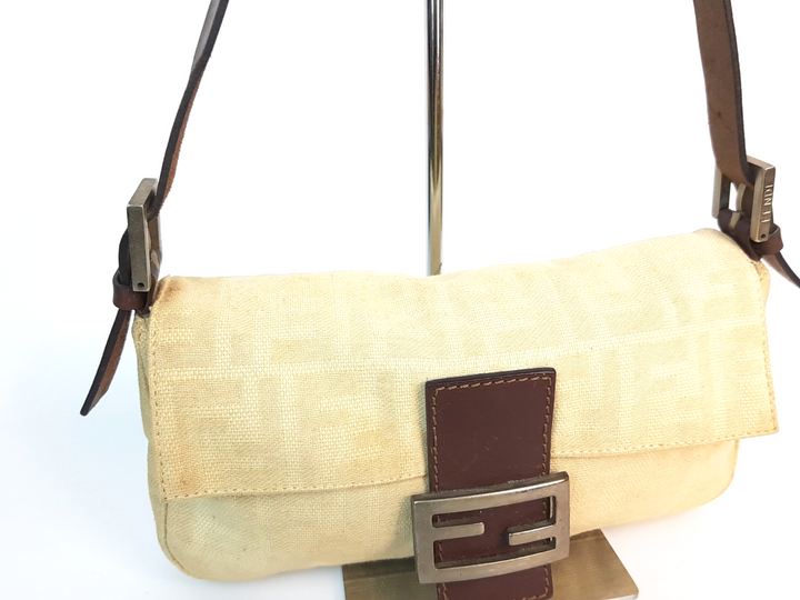 FENDI Zucca Mamma Baguette One Shoulder Hand Bag Black Canvas Leather3