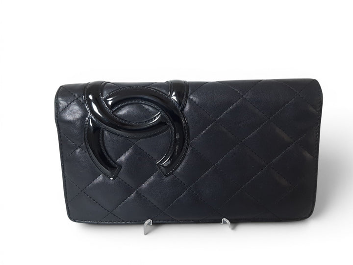 CHANEL Cambon Long Wallet Lambskin White x Black Pink Guarantee Box1