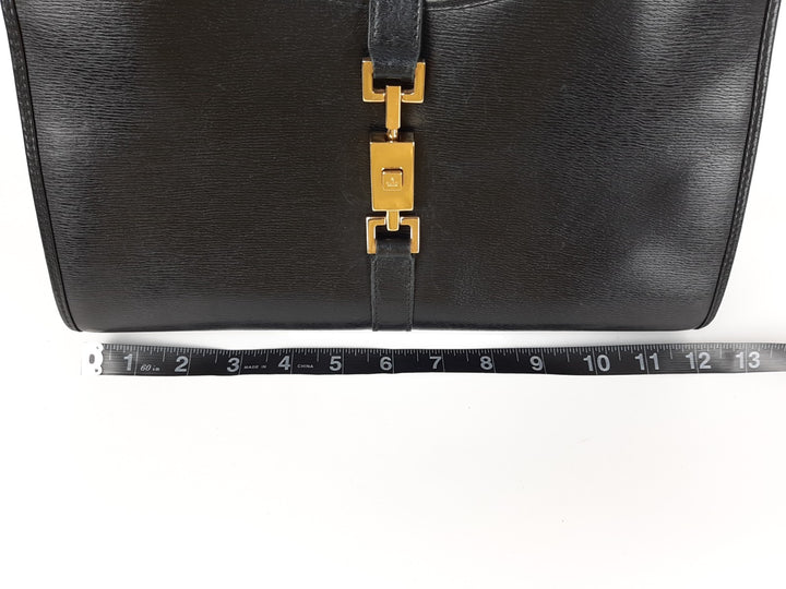 Gucci Jackie GG Leather Handbag One Shoulder Tote Bag Black Gold Hardware19