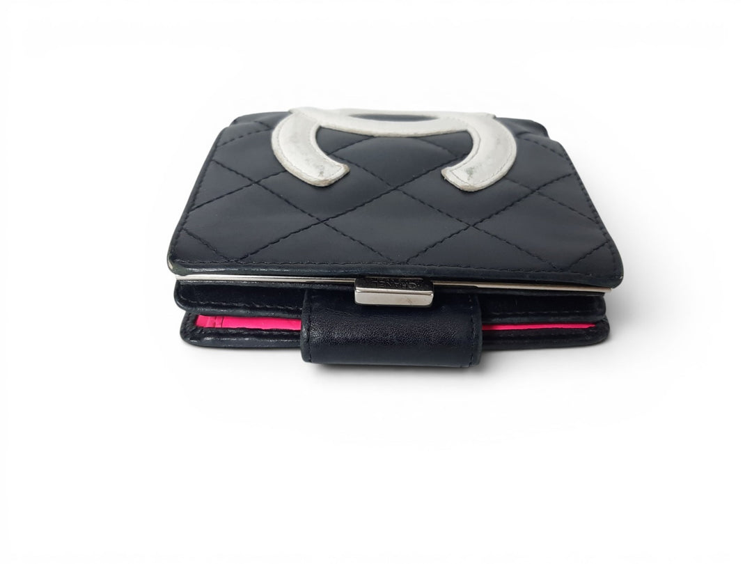 CHANEL Cambon Folding Lambskin Black x White Pink Silver Hardware2