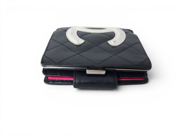 CHANEL Cambon Folding Lambskin Black x White Pink Silver Hardware2