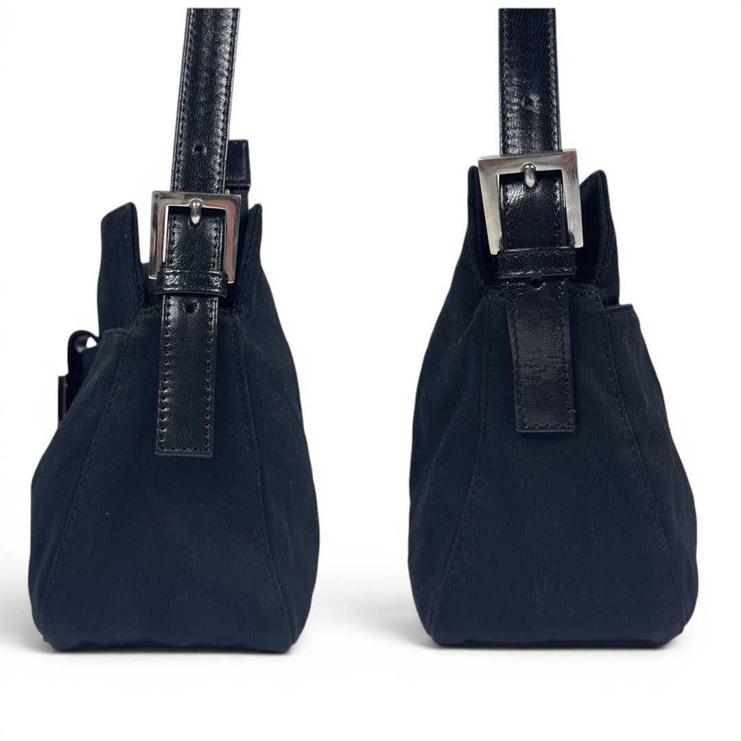 FENDI Zucca Mamma Baguette Shoulder Hand Bag Cotton Leather Black4