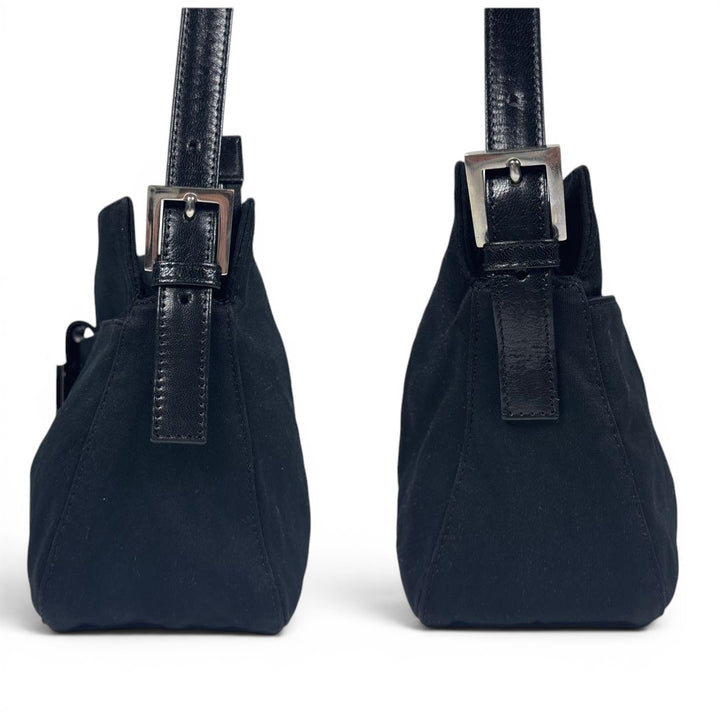 FENDI Zucca Mamma Baguette Shoulder Hand Bag Cotton Leather Black4