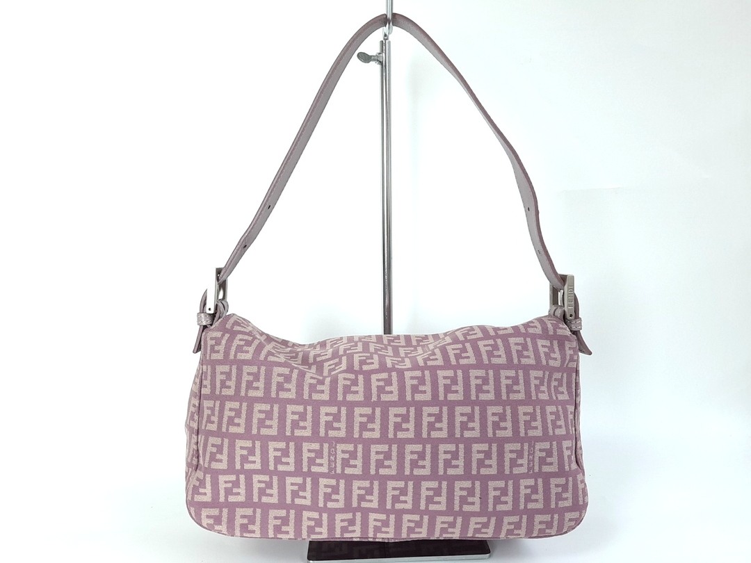 FENDI Zucca Mamma Baguette Shoulder Hand Bag Canvas Leather Pink Dust Bag1