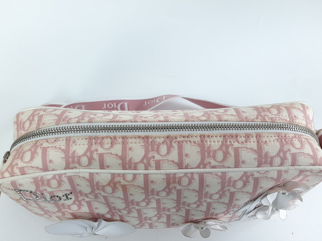Christian Dior Trotter Canvas Shoulder Bag Pink Silver Shoulder Strap8