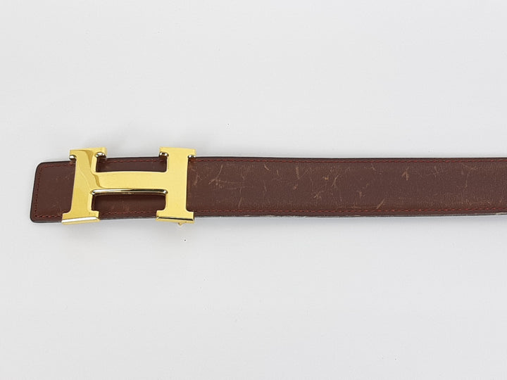 HERMES Constance H Buckle Belt Reversible Leather Brown Black Gold Size 752