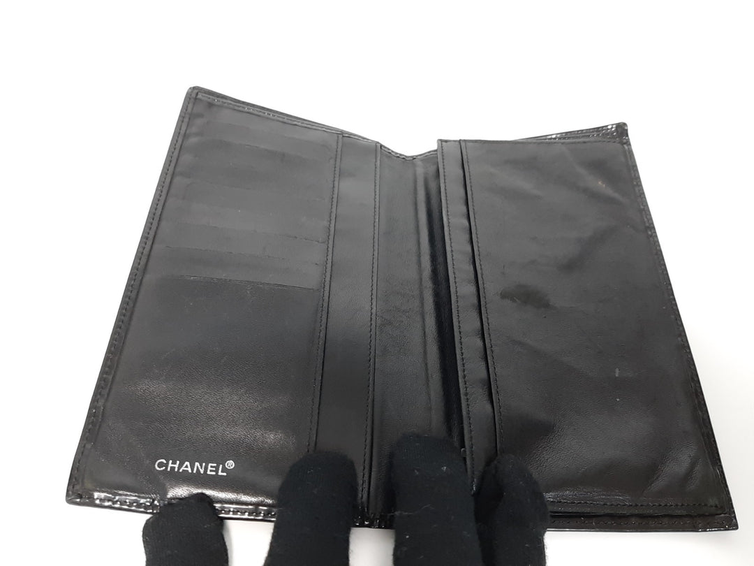 Chanel Lackleder Lange Geldbörse Schwarz CC Logo Silber10