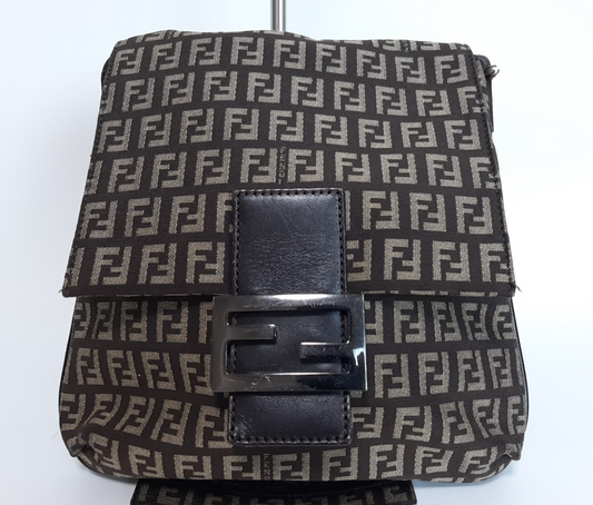 FENDI Zucca Mamma Baguette Shoulder Hand Bag Canvas Leather Brown0