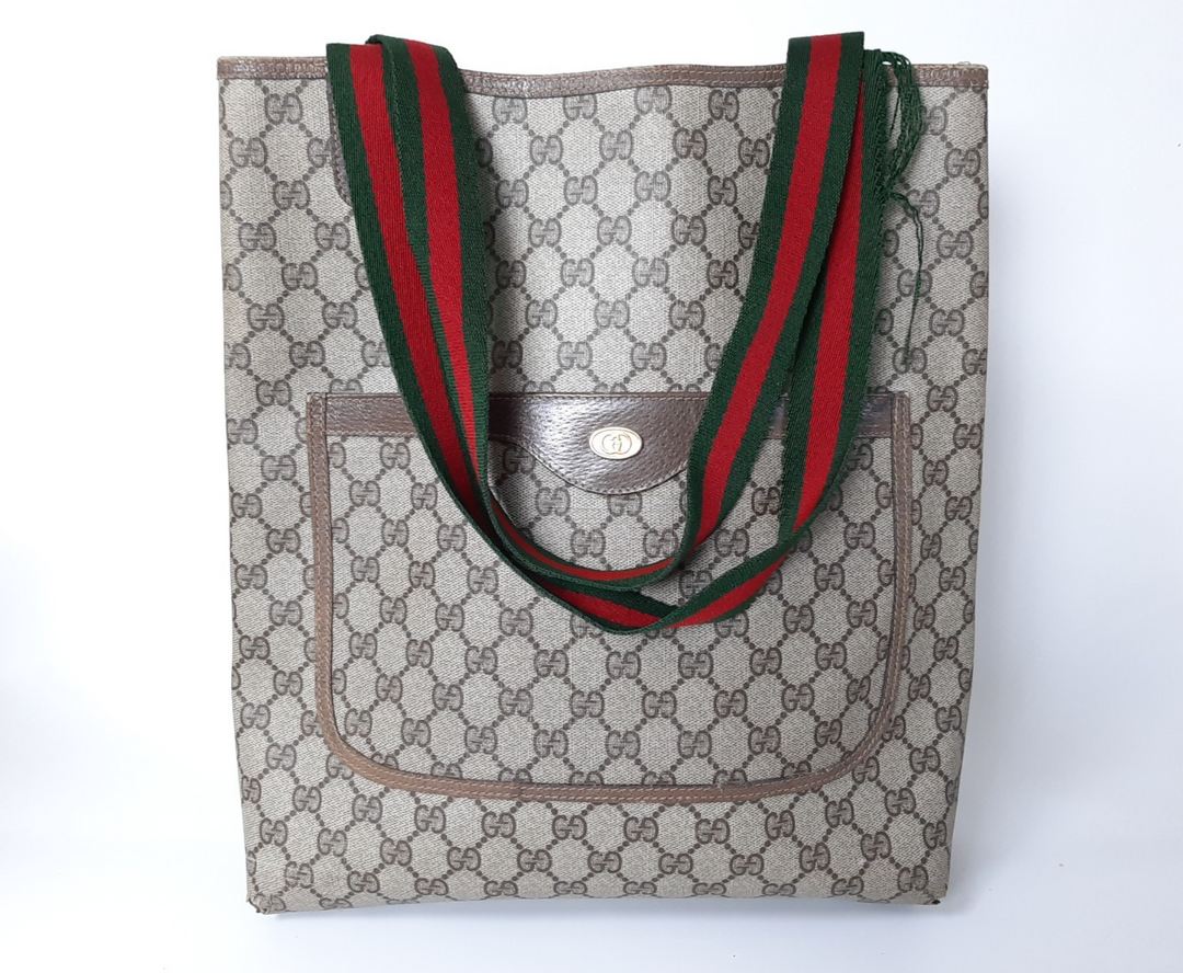 Gucci Sherry Line Tote Bag Schultertasche GG Muster Braun PVC Leder0