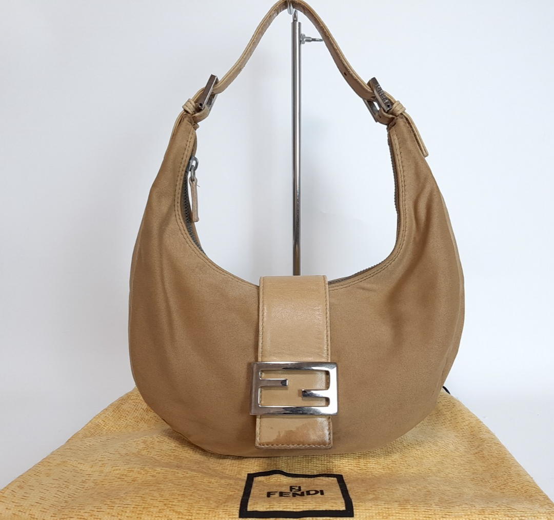 FENDI Baguette Hobo Shoulder Hand Bag Canvas Leather Brown Dust Bag0