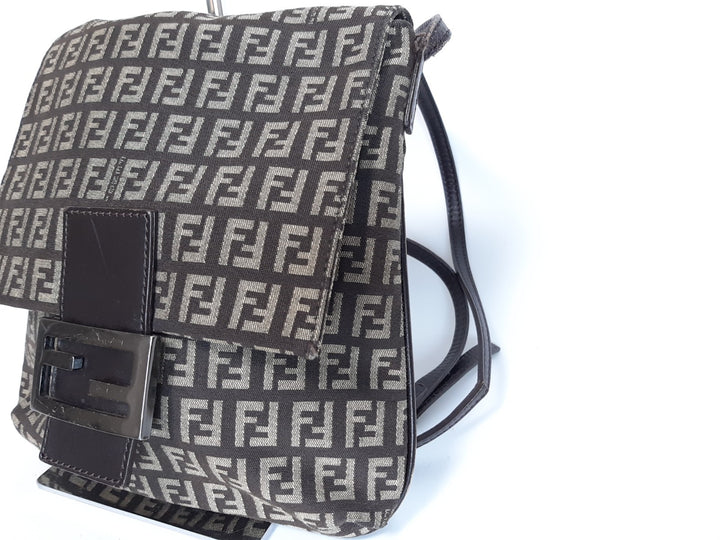 FENDI Zucca Mamma Baguette Shoulder Hand Bag Canvas Leather Brown3