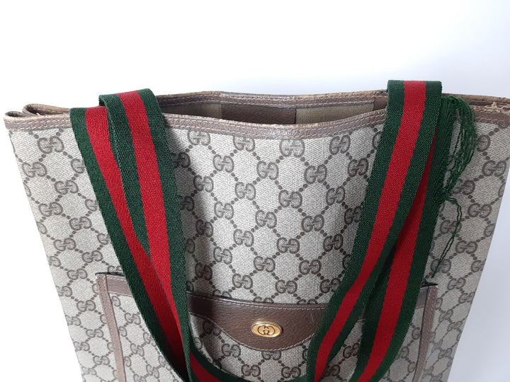 Gucci Sherry Line Tote Bag Schultertasche GG Muster Braun PVC Leder3