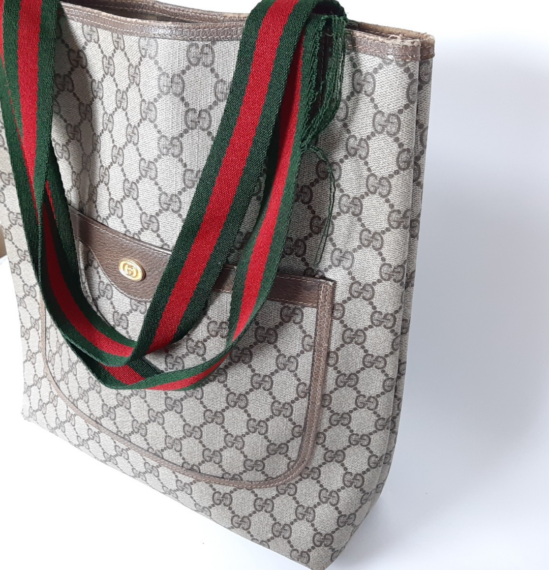 Gucci Sherry Line Tote Bag Schultertasche GG Muster Braun PVC Leder2