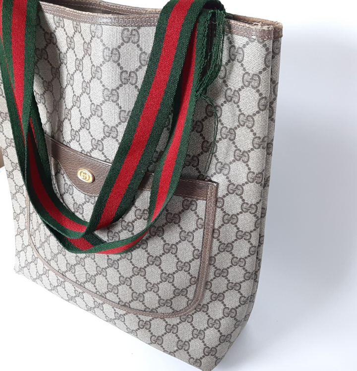 Gucci Sherry Line Tote Bag Schultertasche GG Muster Braun PVC Leder2