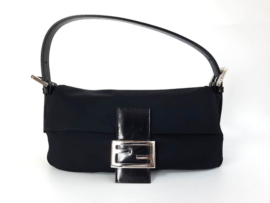 FENDI Zucca Mamma Baguette Shoulder Hand Bag Canvas Leather Black0
