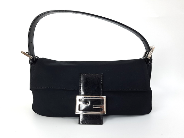 FENDI Zucca Mamma Baguette Shoulder Hand Bag Canvas Leather Black0