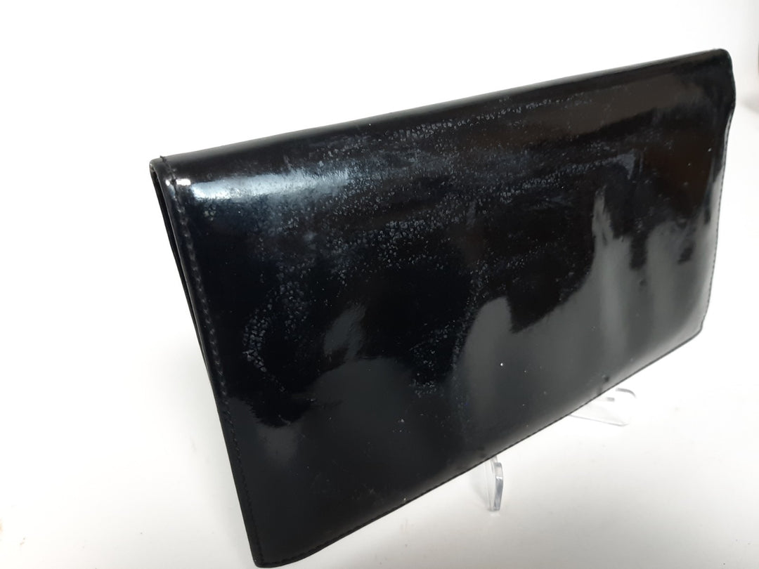 Chanel Lackleder Lange Geldbörse Schwarz CC Logo Silber4